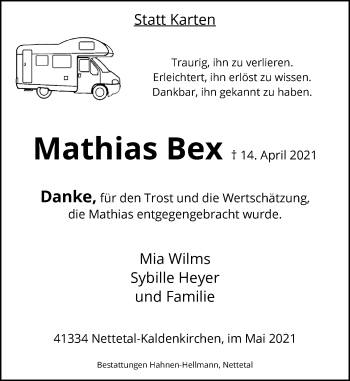 Traueranzeige von Mathias Bex von Rheinische Post