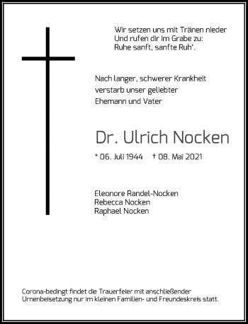 Traueranzeige von Ulrich Nocken von Rheinische Post