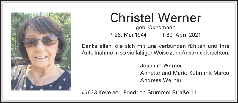  Traueranzeige für Christel Werner vom 12.06.2021 aus Rheinische Post