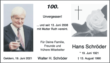 Traueranzeige von Hans Schröder von Rheinische Post