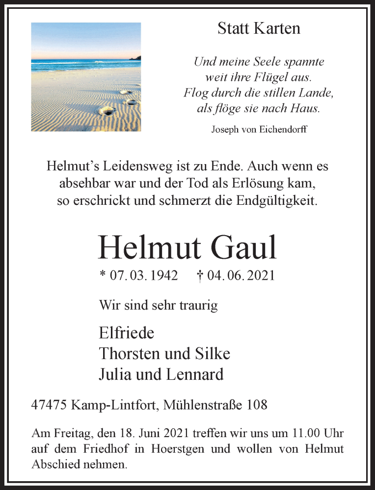  Traueranzeige für Helmut Gaul vom 12.06.2021 aus Rheinische Post