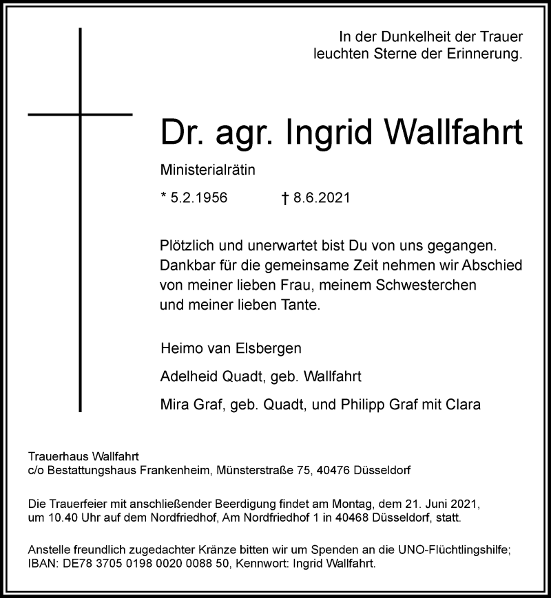  Traueranzeige für Ingrid Wallfahrt vom 16.06.2021 aus Rheinische Post