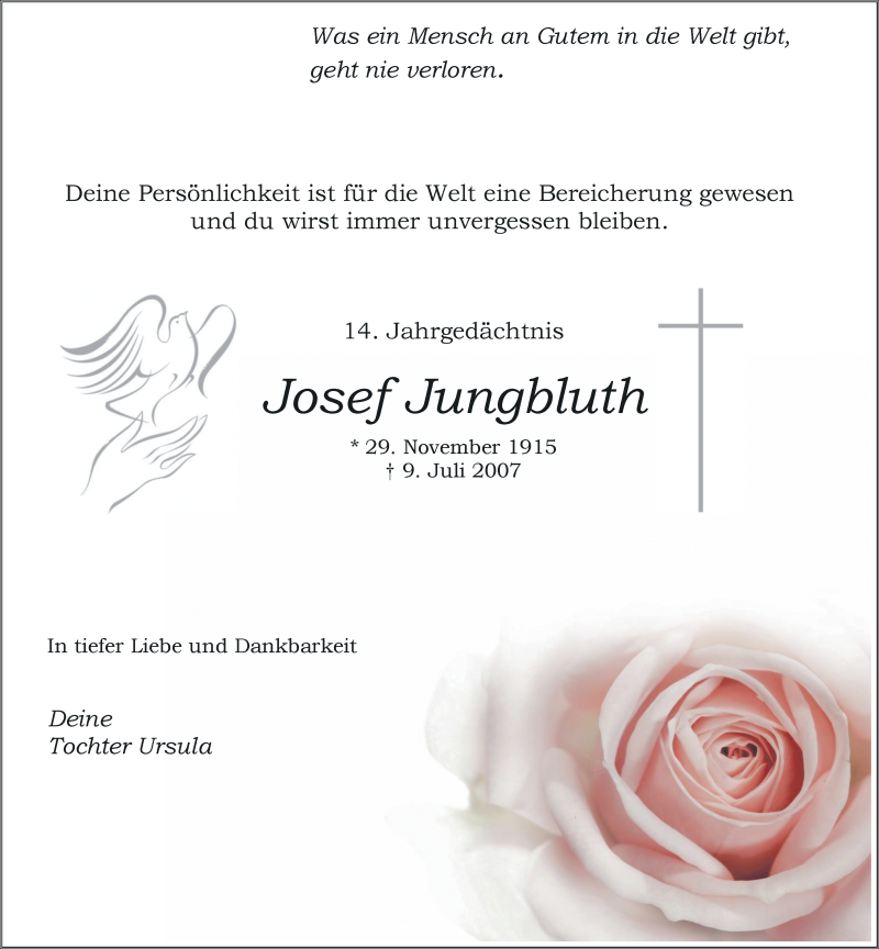  Traueranzeige für Josef Jungbluth vom 10.07.2021 aus Rheinische Post