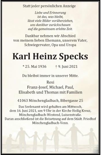 Traueranzeige von Karl Heinz Specks von Rheinische Post