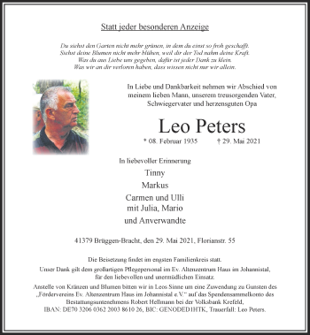 Traueranzeige von Leo Peters von Rheinische Post