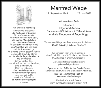 Traueranzeige von Manfred Wege von Rheinische Post