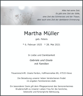 Traueranzeige von Martha Müller von Rheinische Post
