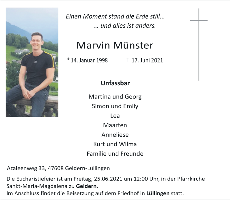  Traueranzeige für Marvin Münster vom 23.06.2021 aus Rheinische Post