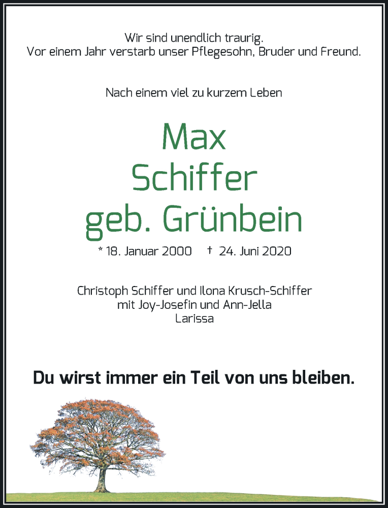  Traueranzeige für Max Schiffer vom 26.06.2021 aus Rheinische Post