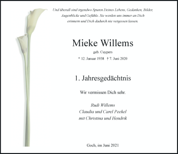 Traueranzeige von Mieke Willems von Rheinische Post