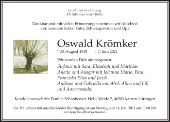 Traueranzeige von Oswald Krömker von Rheinische Post