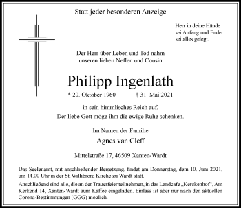 Traueranzeige von Philipp Ingenlath von Rheinische Post