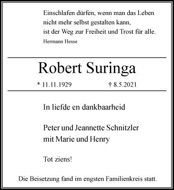 Traueranzeige von Robert Suringa von Rheinische Post