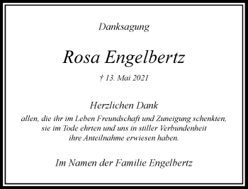 Traueranzeige von Rosa Engelbertz von Rheinische Post