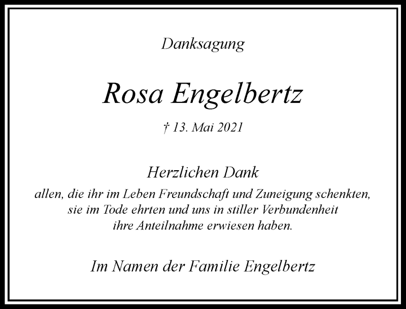 Traueranzeige für Rosa Engelbertz vom 19.06.2021 aus Rheinische Post