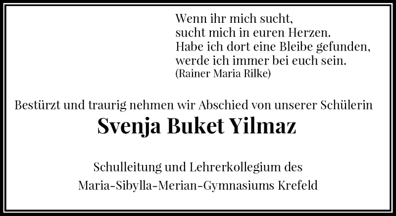  Traueranzeige für Svenja Buket Yilmaz vom 25.06.2021 aus Rheinische Post