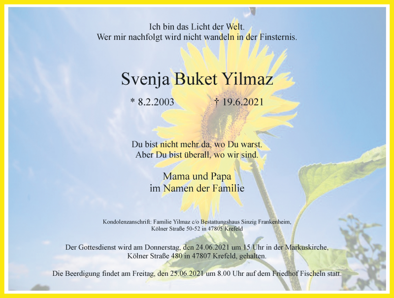  Traueranzeige für Svenja Buket Yilmaz vom 23.06.2021 aus Rheinische Post