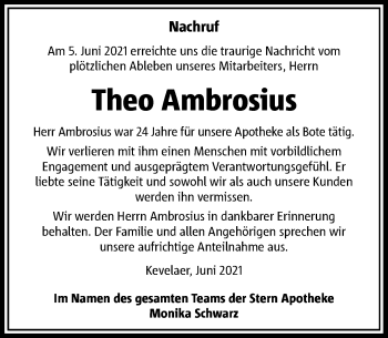Traueranzeige von Theo Ambrosius von Rheinische Post