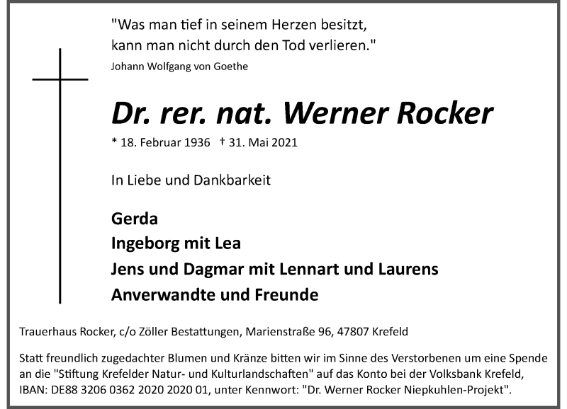  Traueranzeige für Werner Rocker vom 12.06.2021 aus Rheinische Post