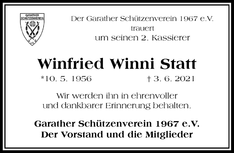  Traueranzeige für Winfried Winni Statt vom 12.06.2021 aus Rheinische Post