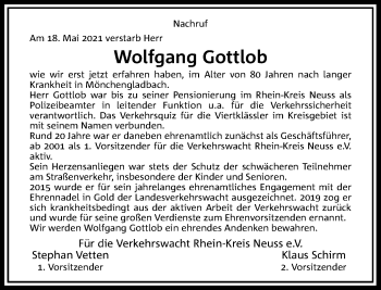 Traueranzeige von Wolfgang Gottlob von Rheinische Post