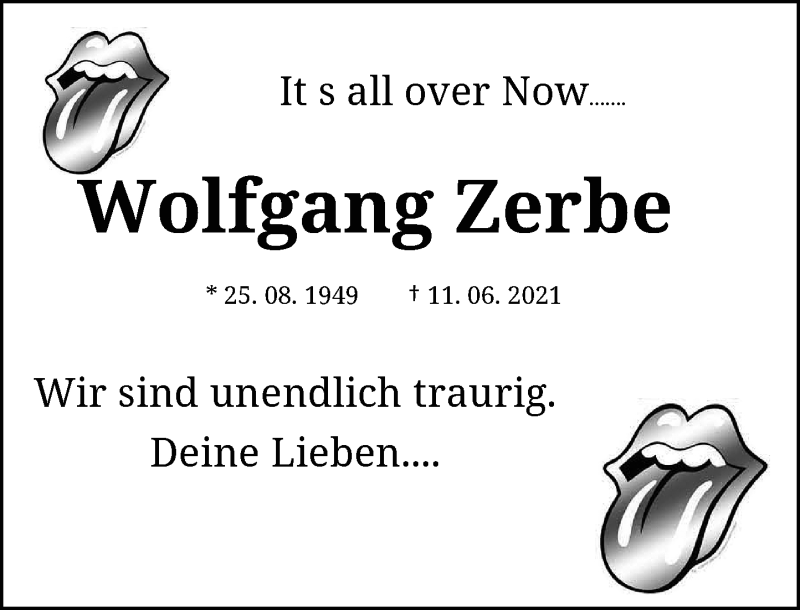  Traueranzeige für Wolfgang Zerbe vom 12.06.2021 aus Rheinische Post