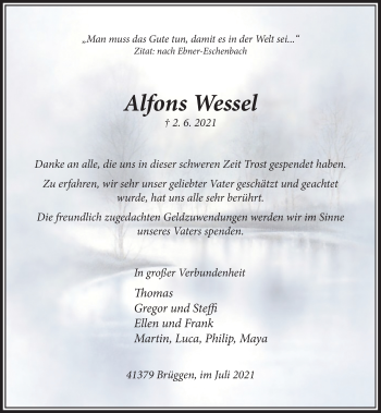 Traueranzeige von Alfons Wessel von Rheinische Post