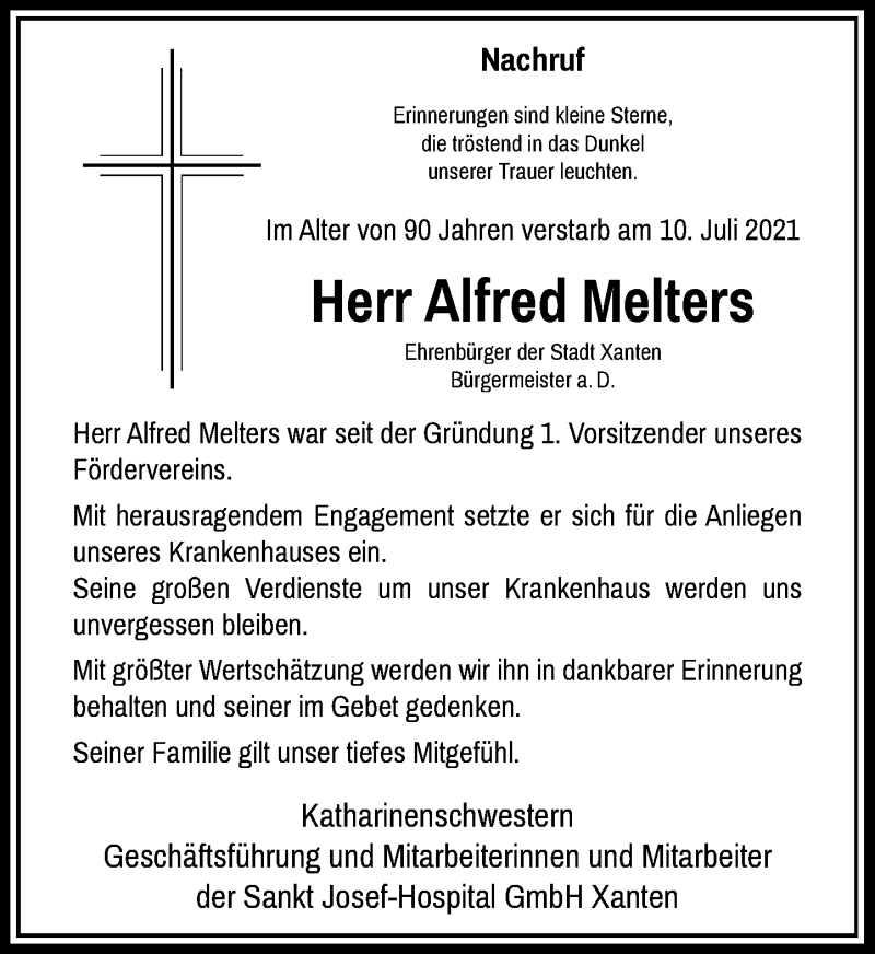  Traueranzeige für Alfred Melters vom 14.07.2021 aus Rheinische Post