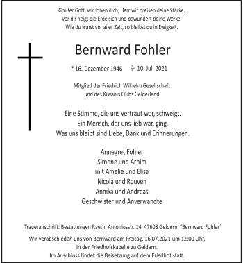 Traueranzeige von Bernward Fohler von Rheinische Post
