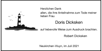 Traueranzeige von Doris Dicksken von Rheinische Post