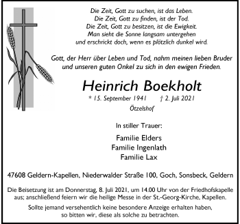 Traueranzeige von Heinrich Boekholt von Rheinische Post