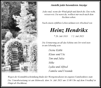 Traueranzeige von Heinz Hendrikx von Rheinische Post