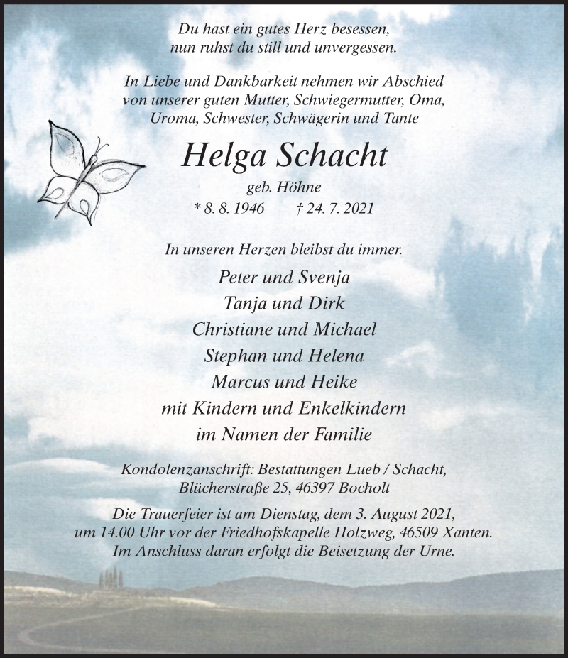  Traueranzeige für Helga Schacht vom 28.07.2021 aus Rheinische Post