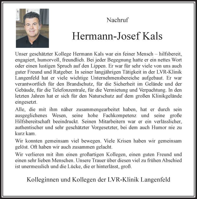  Traueranzeige für Hermann-Josef Kals vom 06.07.2021 aus Rheinische Post