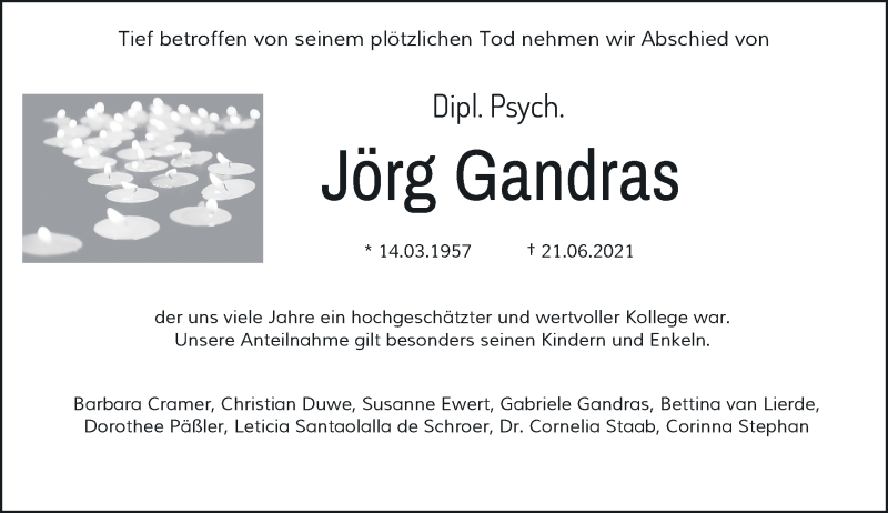  Traueranzeige für Jörg Gandras vom 31.07.2021 aus Rheinische Post