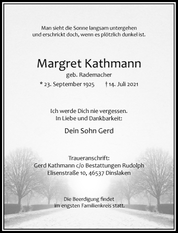 Traueranzeige von Margret Kathmann von Rheinische Post