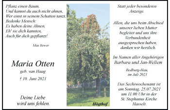 Traueranzeige von Maria Otten von Rheinische Post