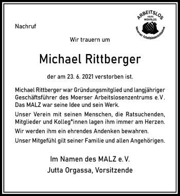 Traueranzeige von Michael Rittberger von Rheinische Post
