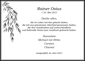 Traueranzeige von Rainer Osius von Rheinische Post
