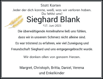 Traueranzeige von Sieghard Blank von Rheinische Post