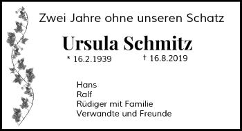 Traueranzeige von Ursula Schmitz von Rheinische Post