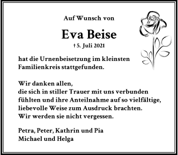Traueranzeige von Eva Beise von Rheinische Post