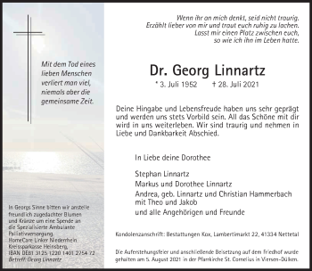 Traueranzeige von Georg Linnartz von Rheinische Post