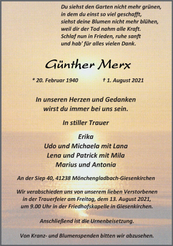Traueranzeige von Günther Merx von Rheinische Post