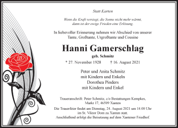 Traueranzeige von Hanni Gamerschlag von Rheinische Post