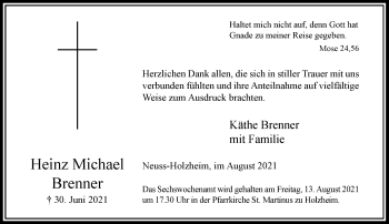 Traueranzeige von Heinz Michael Brenner von Rheinische Post