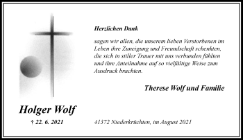 Traueranzeige von Holger Wolf von Rheinische Post