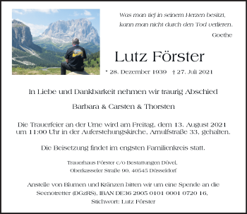 Traueranzeige von Lutz Förster von Rheinische Post