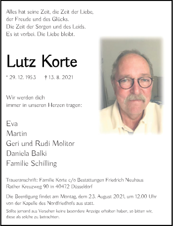 Traueranzeige von Lutz Korte von Rheinische Post