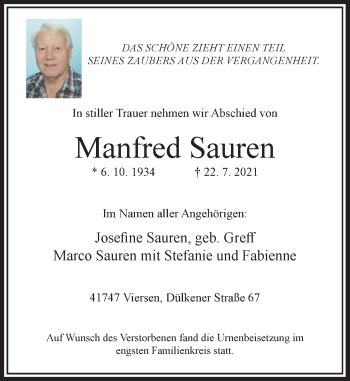Traueranzeige von Manfred Sauren von Rheinische Post